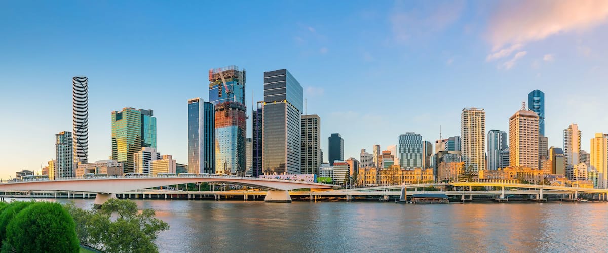 Brisbane city skyline at twilight in Australia