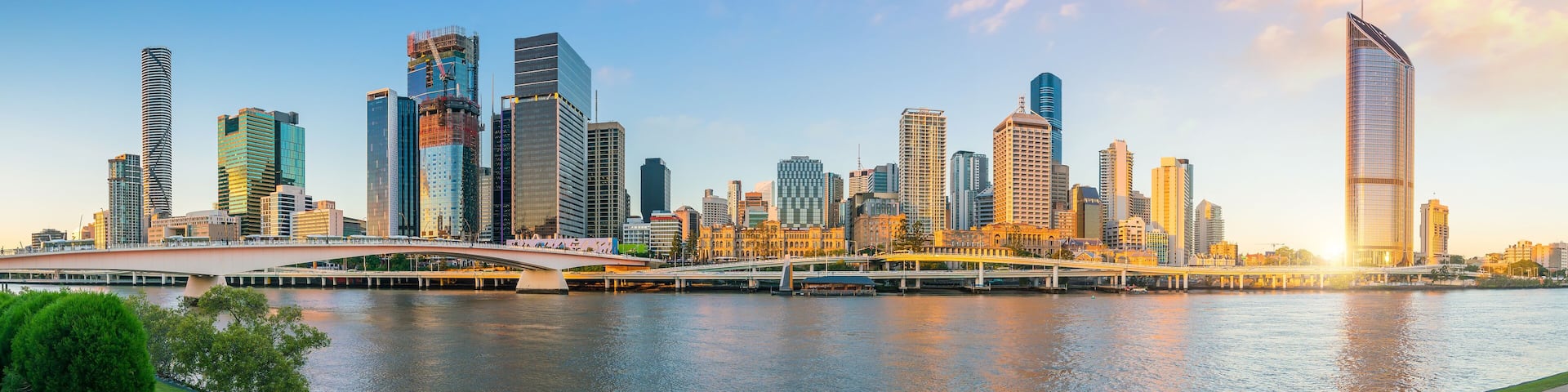 Brisbane city skyline at twilight in Australia