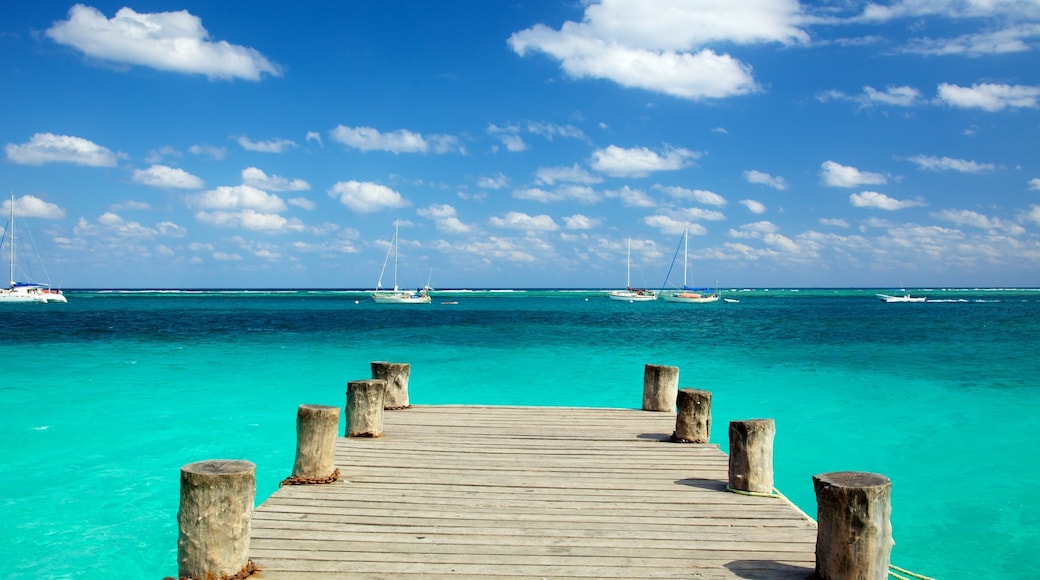 Puerto Morelos showing a bay or harbor, landscape views and boating