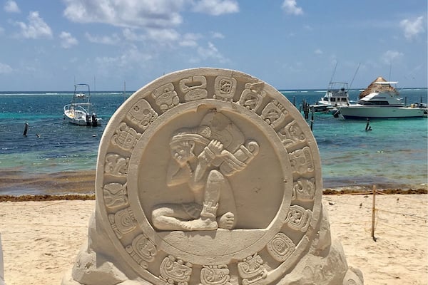 Sand sculpture of Mayan calendar. Truly a work of art!