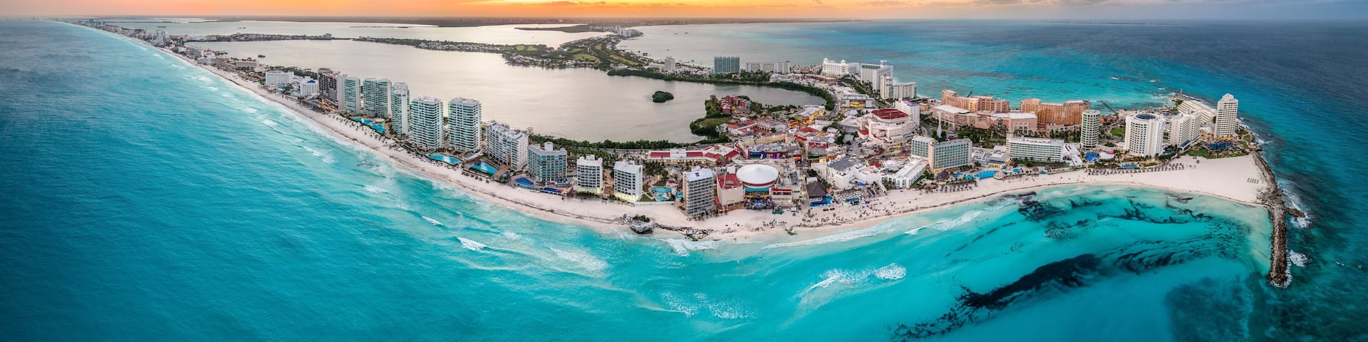 Cancun beach with beautiful sunset