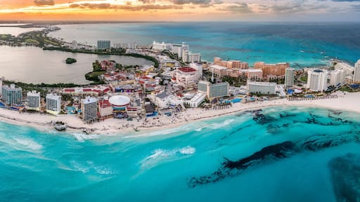 Cancun beach with beautiful sunset