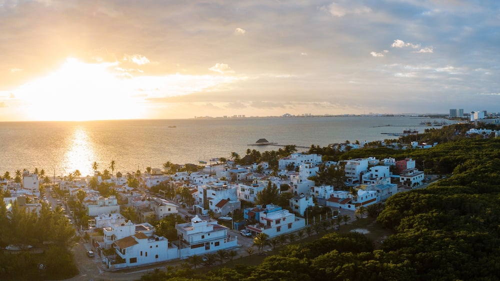 Cancun, Mexico, Punta Sam, Sunset Aerial