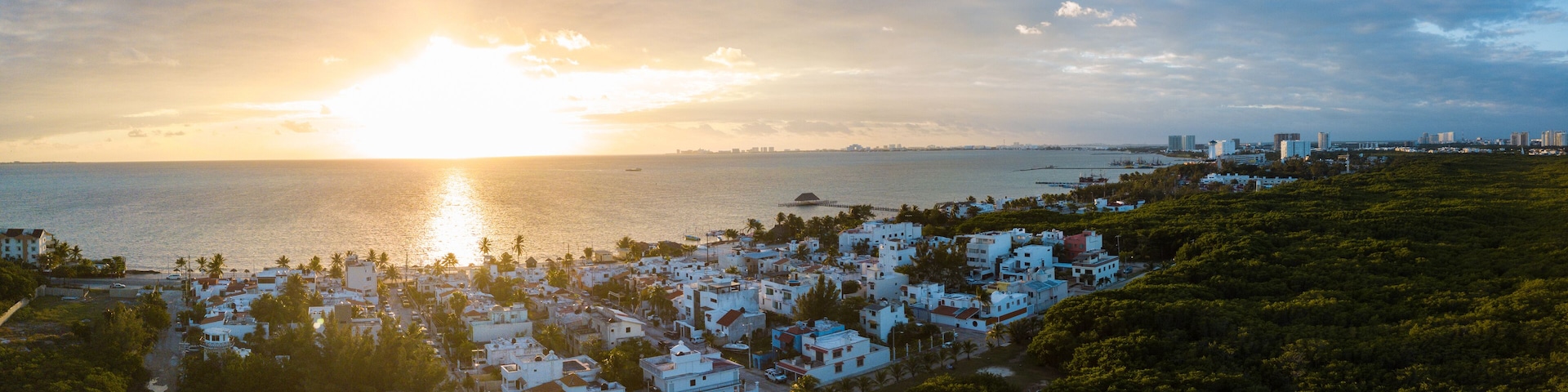 Cancun, Mexico, Punta Sam, Sunset Aerial