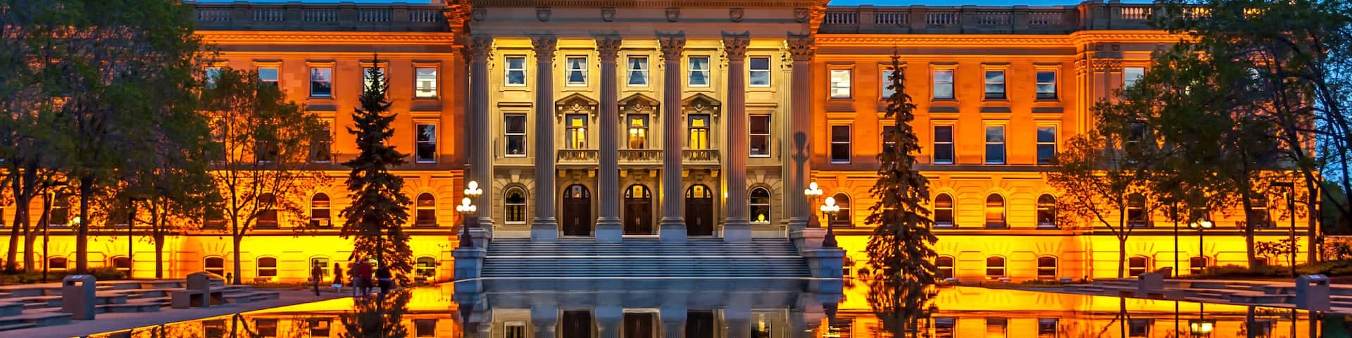 Exterior facade of The Alberta Legislature Building in Edmonton.