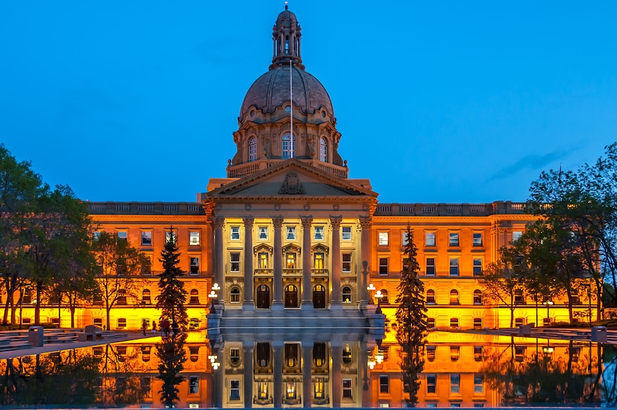 Exterior facade of The Alberta Legislature Building in Edmonton.