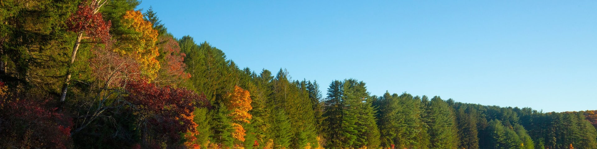 Placid fall scene at Buckingham Reservoir in Glastonbury, Connecticut.