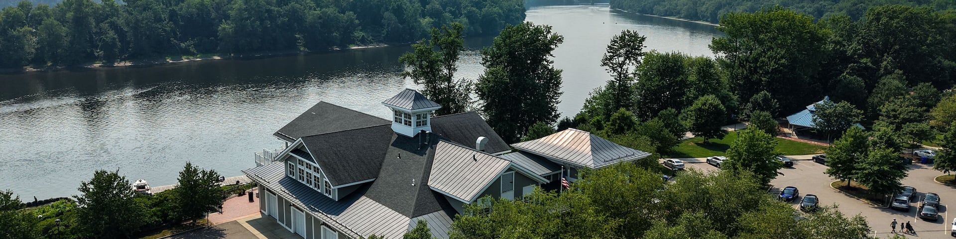 Aerial view of the Glastonbury Boathouse and the Connecticut River