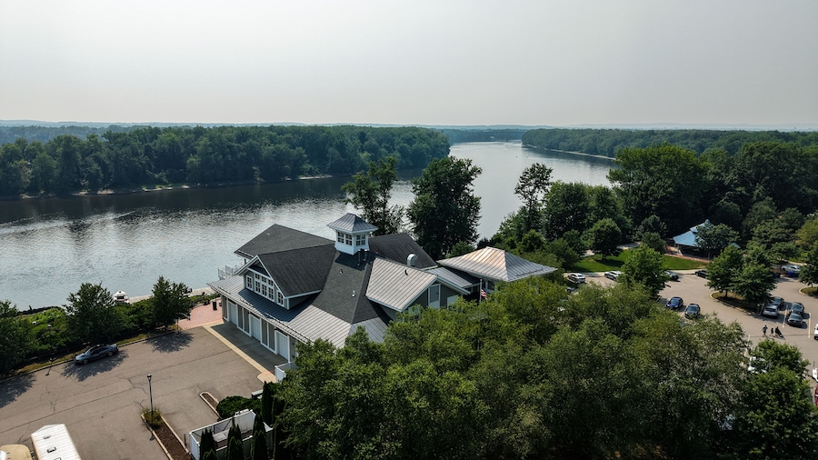 Aerial view of the Glastonbury Boathouse and the Connecticut River