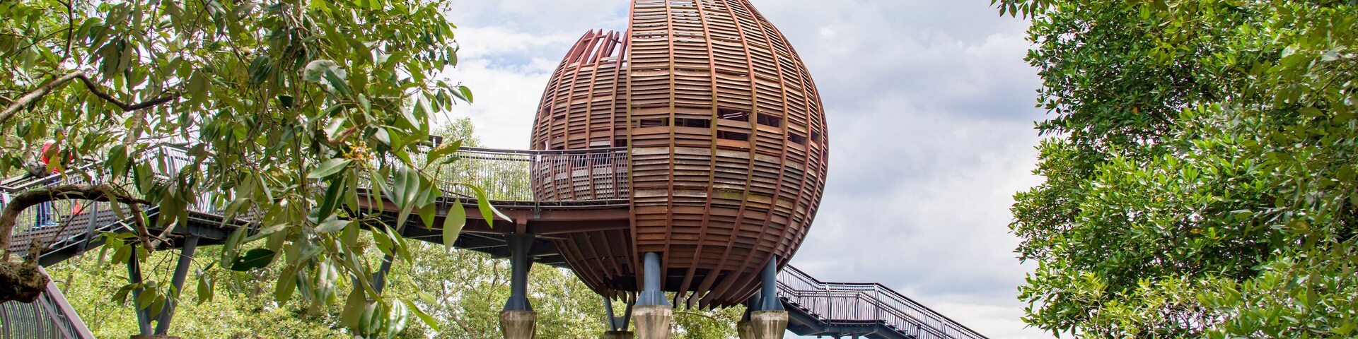 Singapore Mar 7th 2021: The observation point next to kingfisher pond in the Sungei Buloh wetland reserve.
The background is the buildings of JOHOR BAHRU Malaysia.