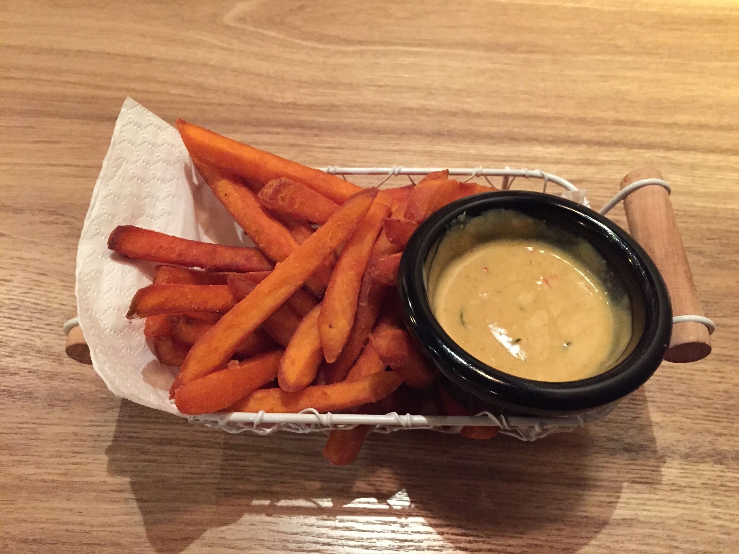 Give this original creation a try when you here. Sweet Potato fries with salted egg dip :)