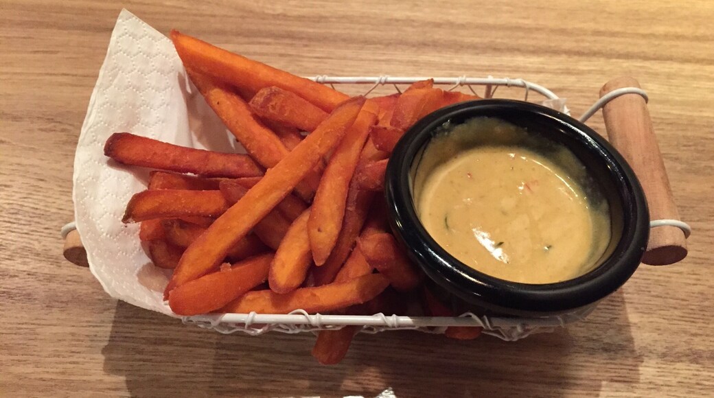 Give this original creation a try when you here. Sweet Potato fries with salted egg dip :)
