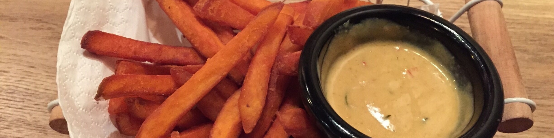 Give this original creation a try when you here. Sweet Potato fries with salted egg dip :)