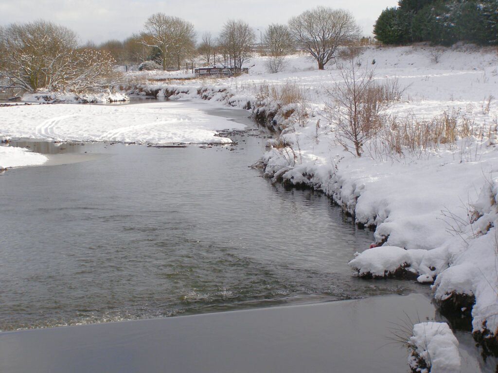 River Irwell, Weir at Warth Mills Showing the osuth bank of the river and the weir where the Irwell passes Warth Mills.