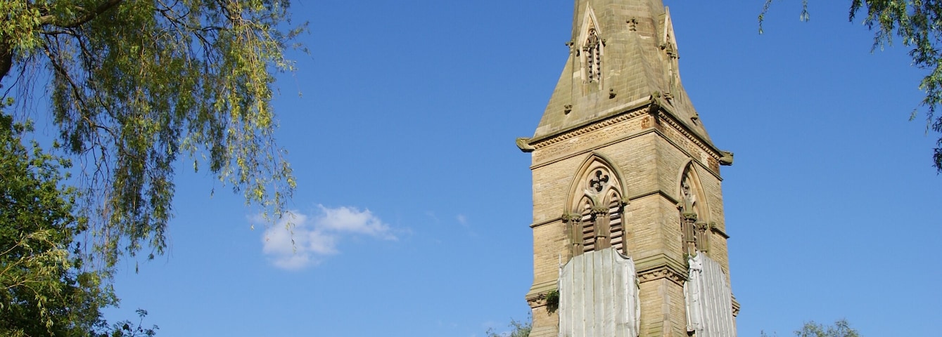 St John the Evangelist's parish church, Oldham Road, Failsworth, Greater Manchester, seen from the west