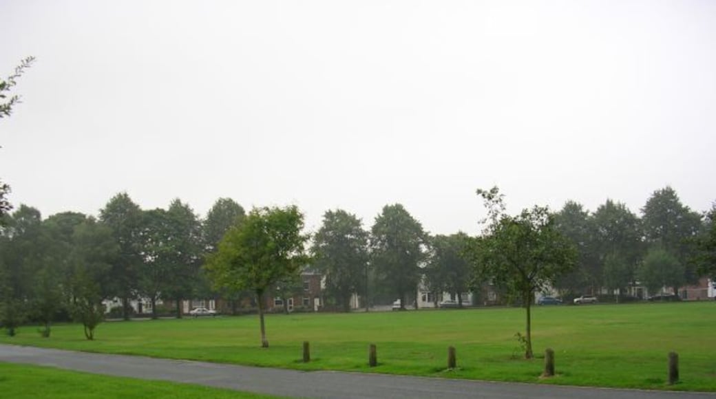 The Village Green. A view looking southwards across the village green at Roe Green, Worsley. SD75160171