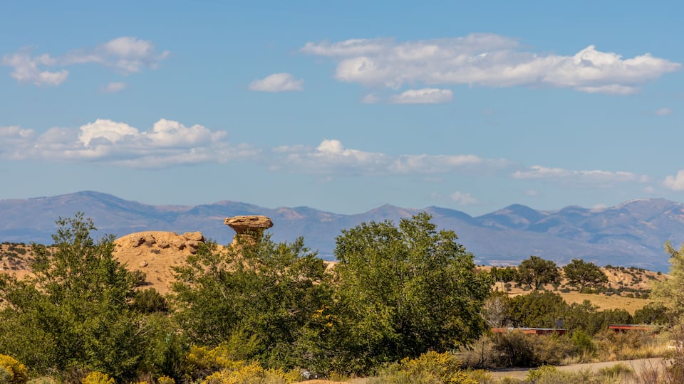 Camel Rock in Tesuque, New Mexico. Landmark attraction formed by erosion.