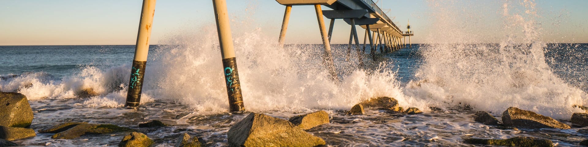 Beautiful pier on Badalona Beach near Barcelona, Spain