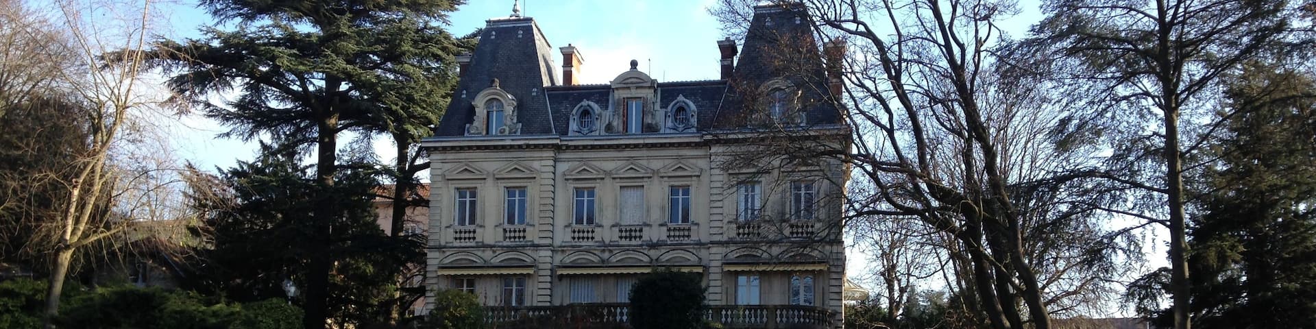 Hôtel de Ville de Sainte Foy-lès-Lyon, vu depuis son parc en automne.