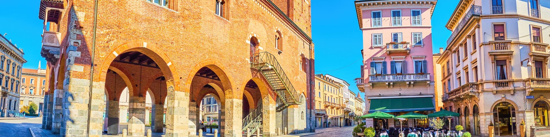 Panorama of Palazzo dell'Arengario on Piazza Roma in Monza, Italy