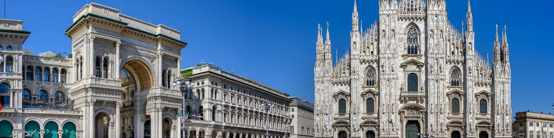 View Cathedral Duomo and Galleria Vittorio Emanuelle in Milan, Italy.