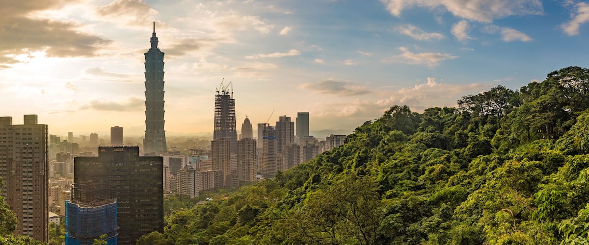 
Cityscape nightlife view of Taipei. Taiwan city skyline at twilight time, The seaside mountain town scenery in Jiufen, with Taipei 101 Tower in Xinyi Commercial District