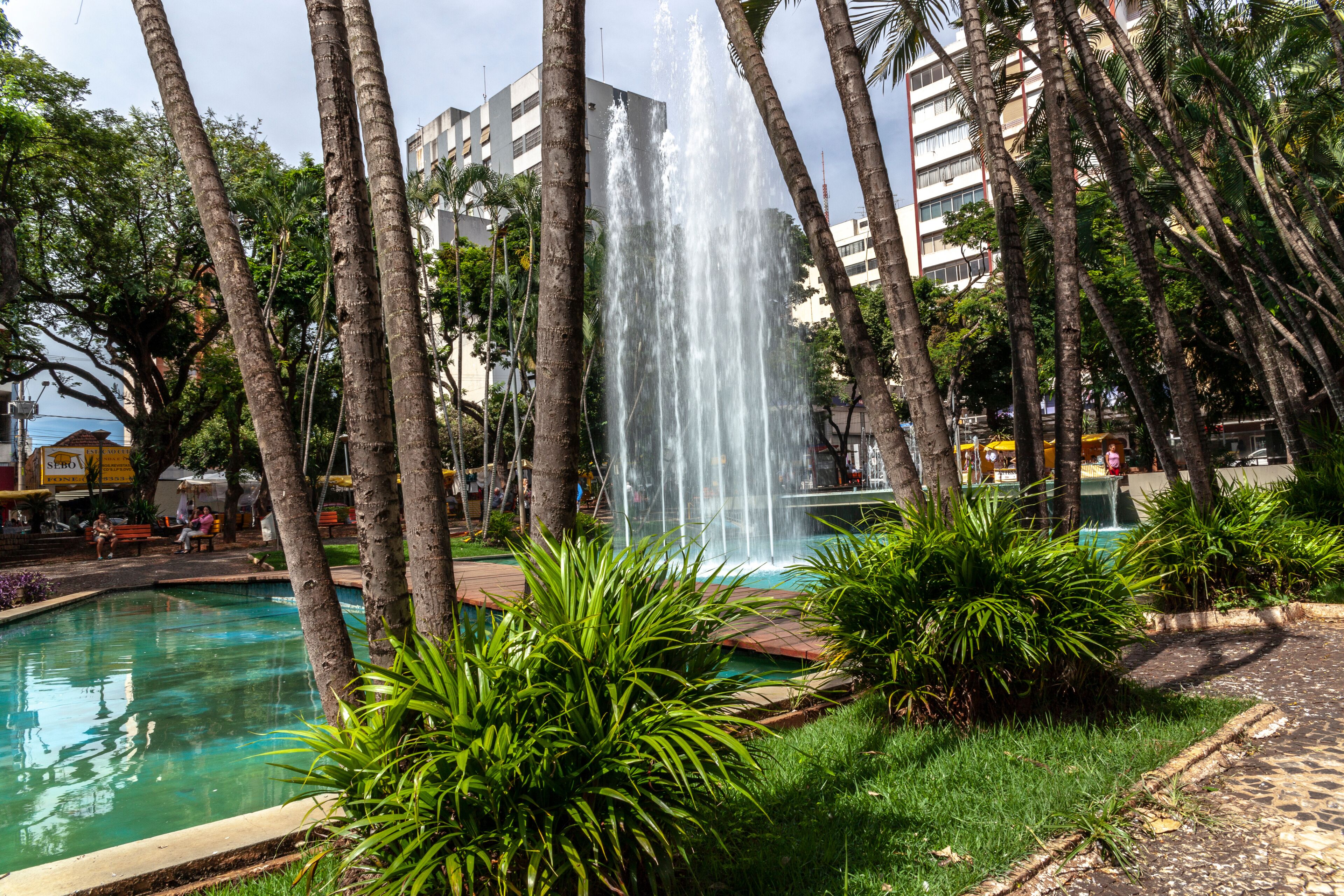 Sao Jose do Rio Preto, Sao Paulo, Brasil, May 10, 2015. Fountain at Rui Barbosa Square, known as Calçadao square, in downtown of Sao Jose do Rio Preto, Sao Paulo state
