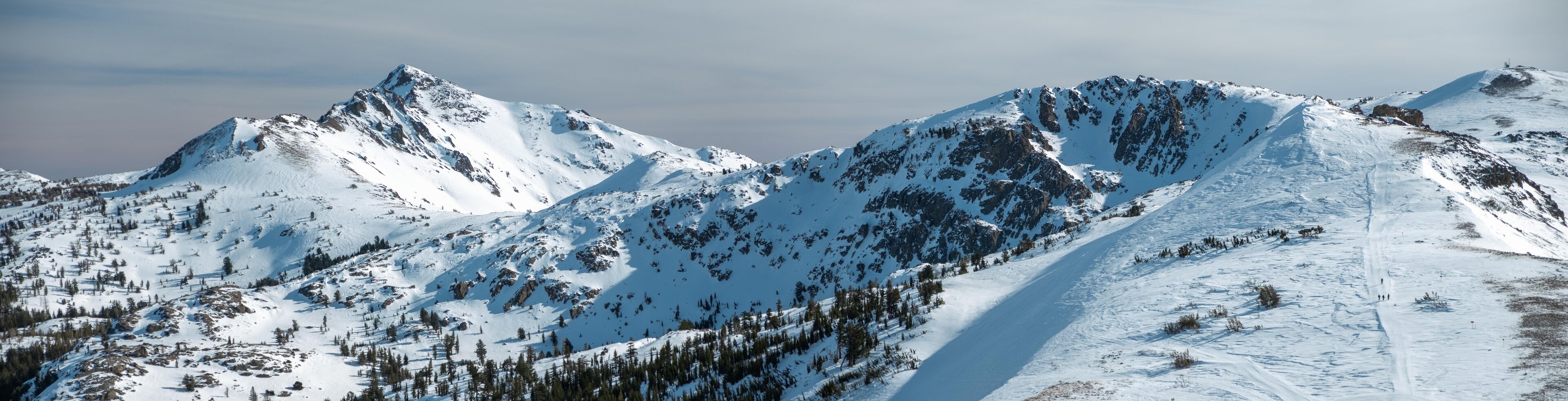 Remote mountain top, hiking to the bowls in the distance, Kirkwood resort, California, USA January 4, 2020