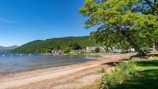 The shore of Loch Rannoch at Kinloch Rannoch near Taymouth on a sunny day in the Scottish Highlands, UK.