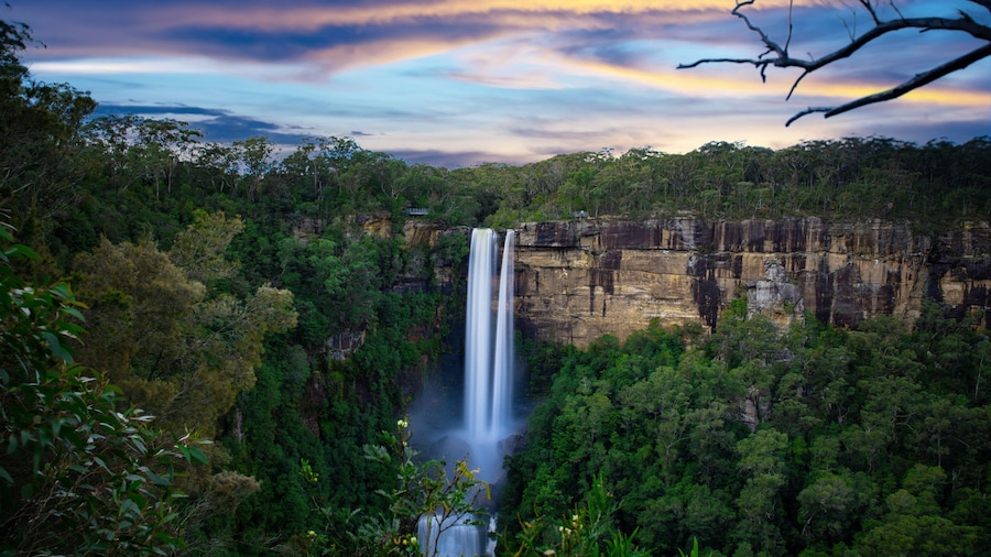 Flowing River in Fitzroy water Falls in Bowral NSW Australia beautiful colourful cloudy skies lovely waterfalls