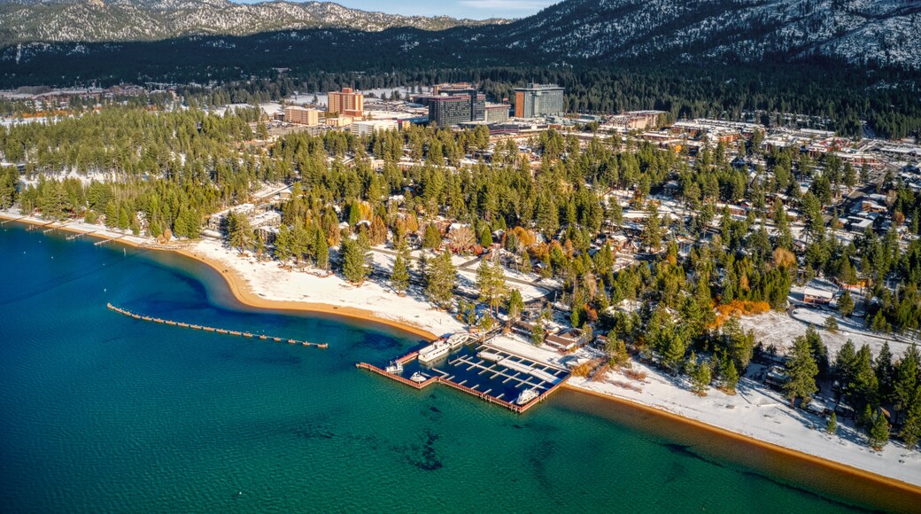 Aerial View of South Lake Tahoe which is on the California Nevada Stateline