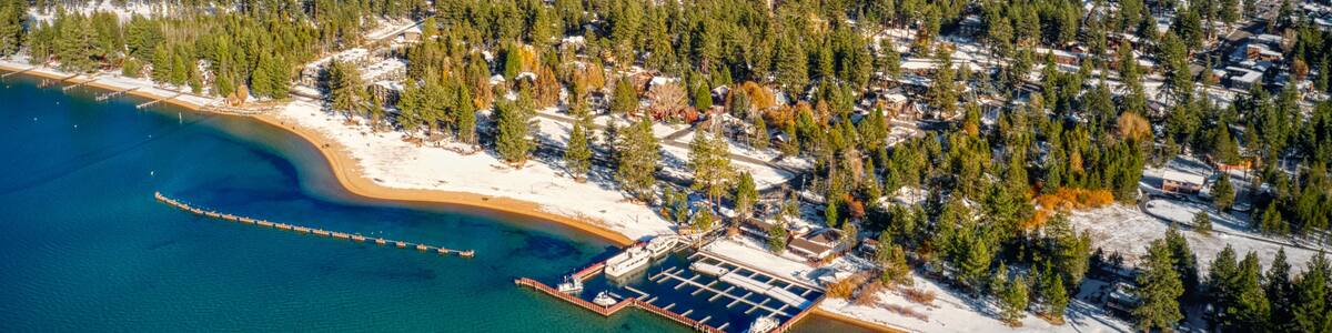 Aerial View of South Lake Tahoe which is on the California Nevada Stateline