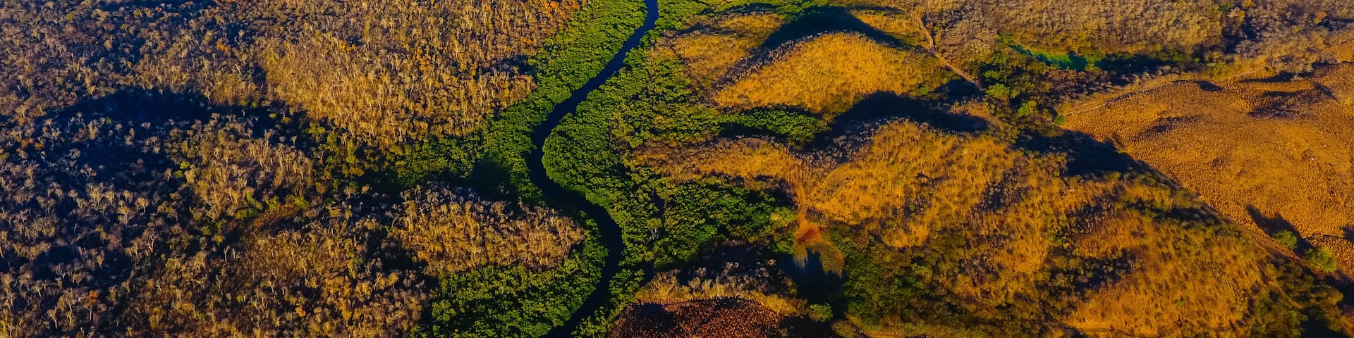 A coastal landscape with a winding river, green vegetation, and a beach.