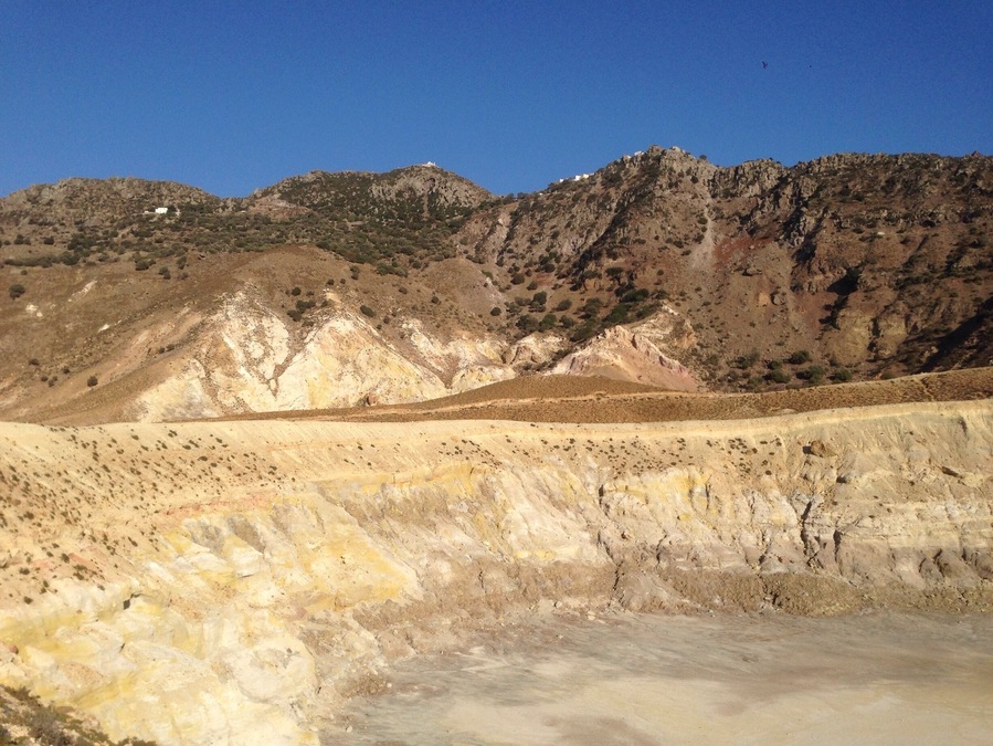In nisyros you can actually visit the volcano and walk inside . You can smell and sea the air coming out !! Nisyros , Greece