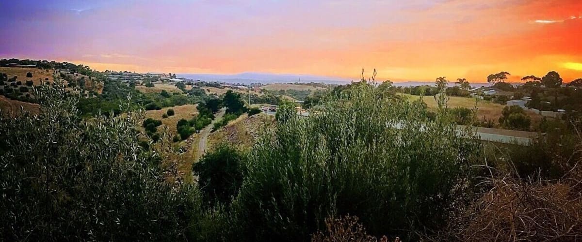 View of the sunrise over the hills