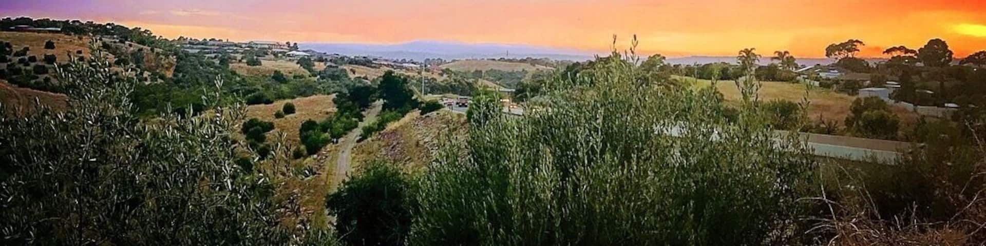View of the sunrise over the hills