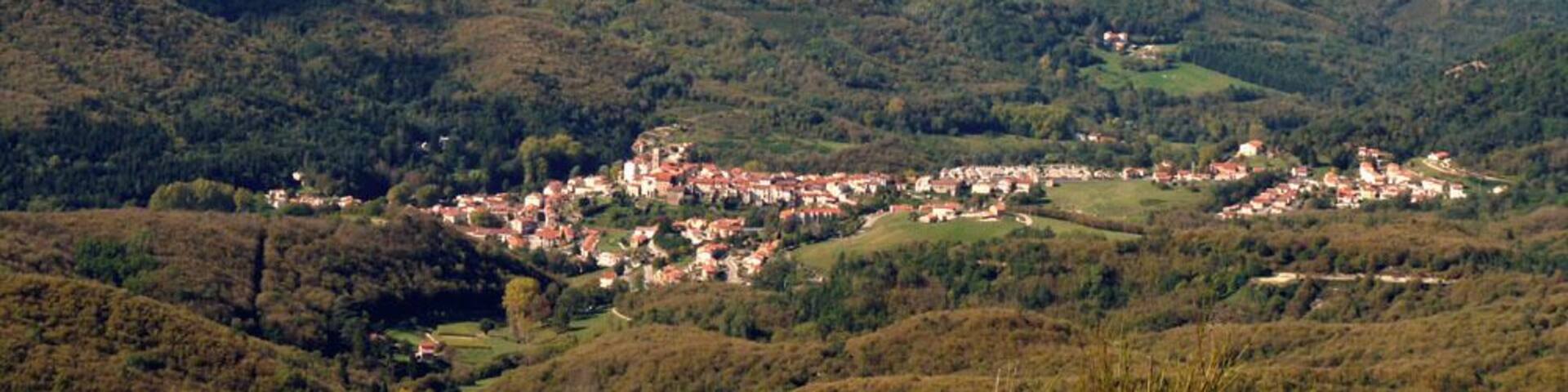 Village of Saint-Laurent de Cerdans viewed from Mont Capell (Roussillon, France)