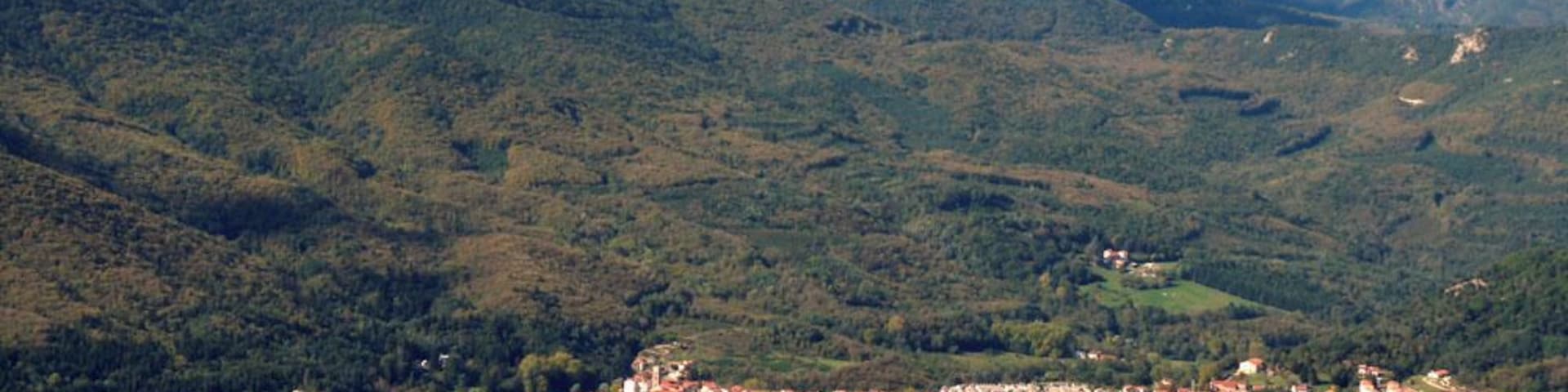 Village of Saint-Laurent de Cerdans viewed from Mont Capell (Roussillon, France)