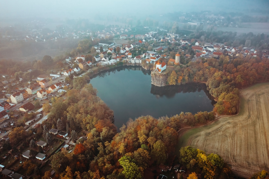 Beautiful Heart Shaped Lake on a Misty Morning