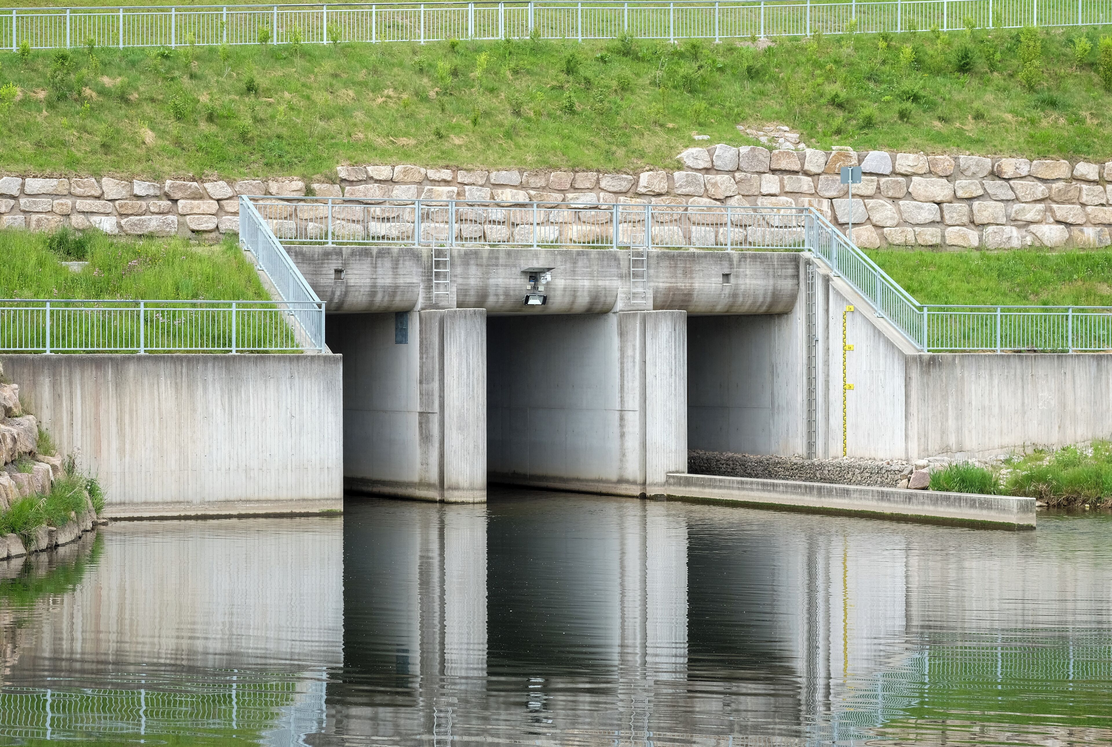 Dry retention pond Wolterdingen, Donaueschingen-Wolterdingen, district Schwarzwald-Baar-Kreis, Baden-Württemberg, Germany