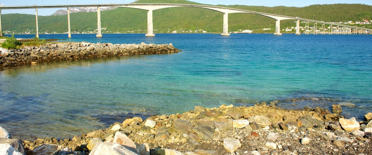 Finnsnes featuring a coastal town, general coastal views and a bridge
