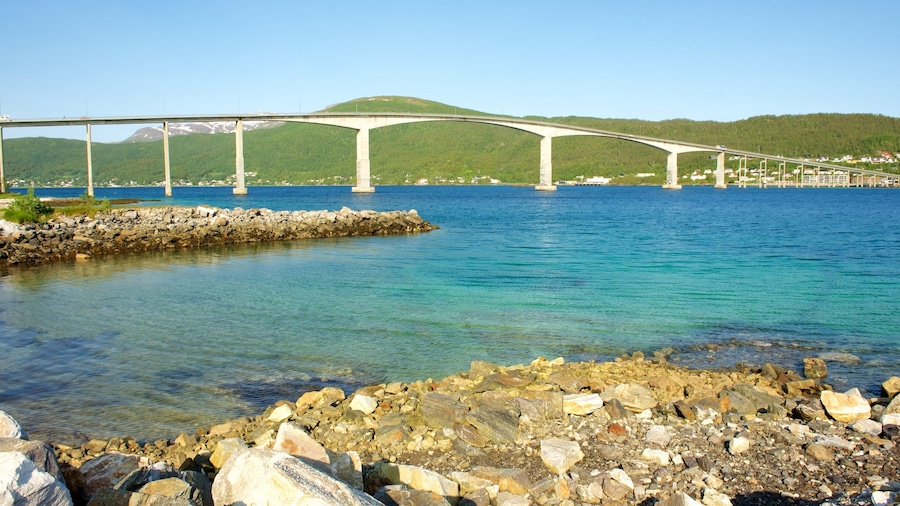 Finnsnes featuring a coastal town, general coastal views and a bridge