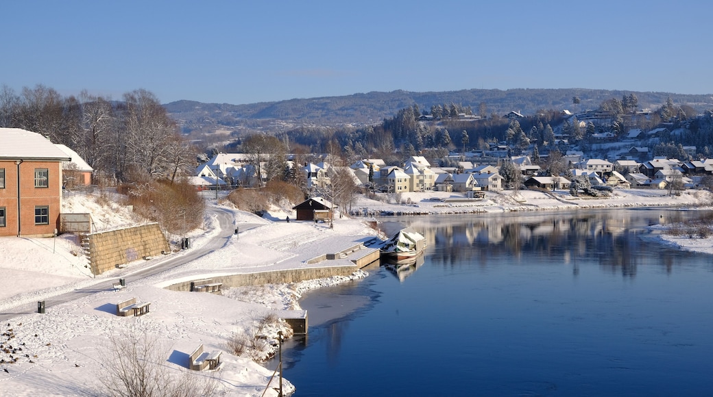 Honefoss river and snow, Honefoss, Buskerud, Norway