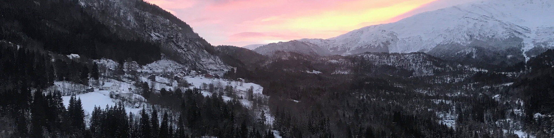 On the train from Bergen to Oslo 6 hour journey but beautiful lakes and snow covered pine forests well worth the £46 .Will definitely be going back