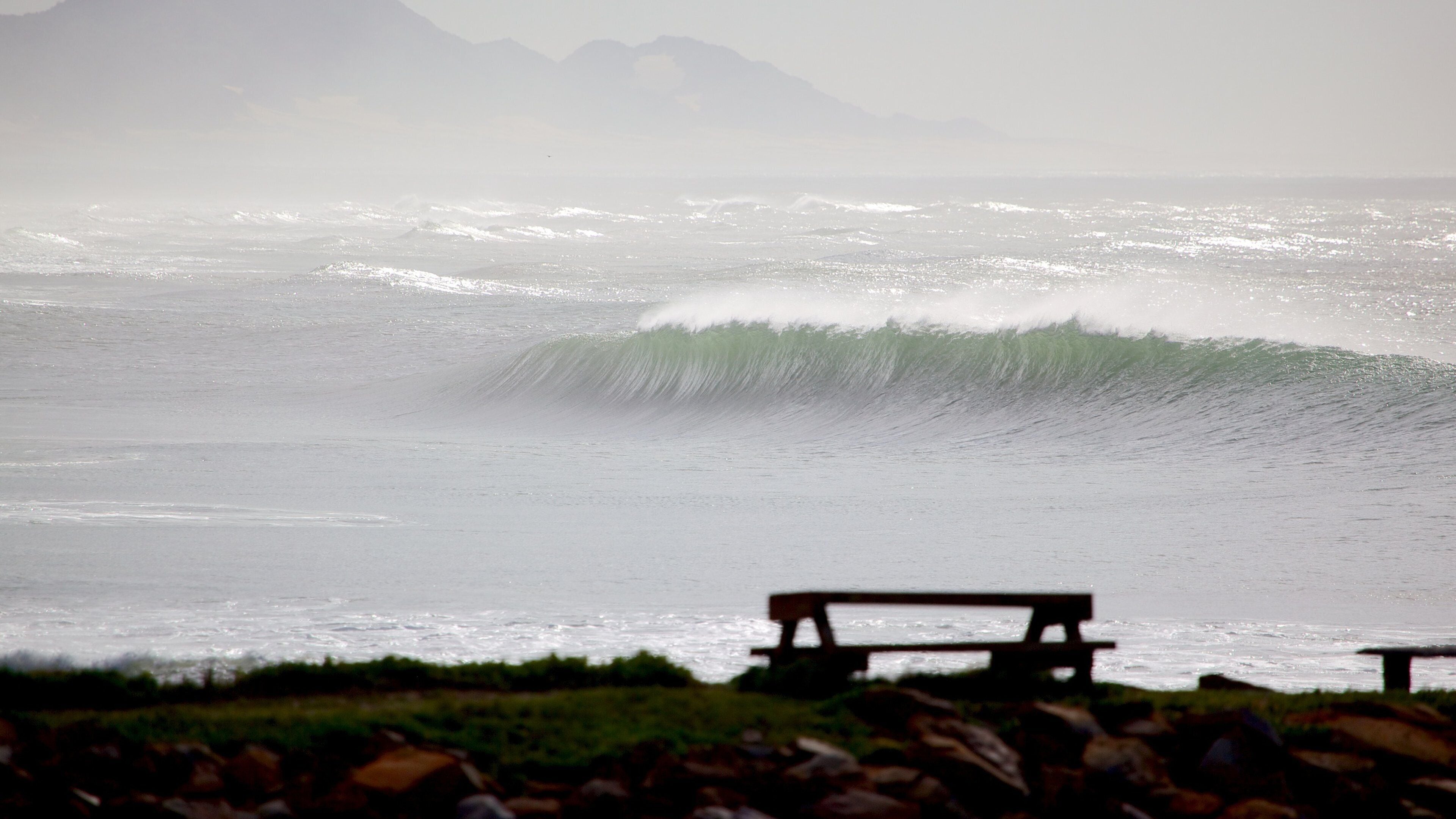 Port Alfred ofreciendo vistas de paisajes, olas y neblina o niebla