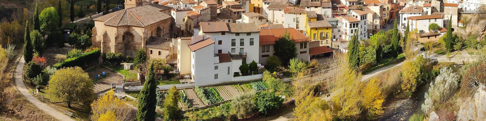 Panoramic view of arnedillo village in the mountains, spain