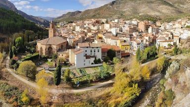 Panoramic view of arnedillo village in the mountains, spain