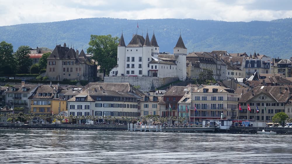 Nyon Castle, on a steam boat, Lake Geneva