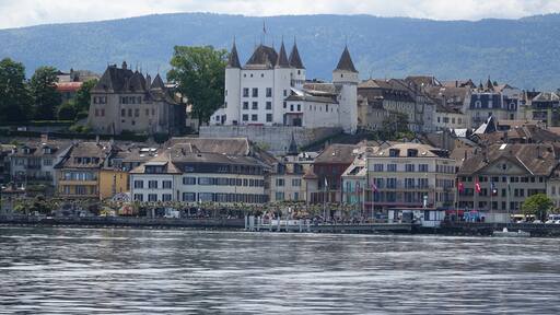 Nyon Castle, on a steam boat, Lake Geneva