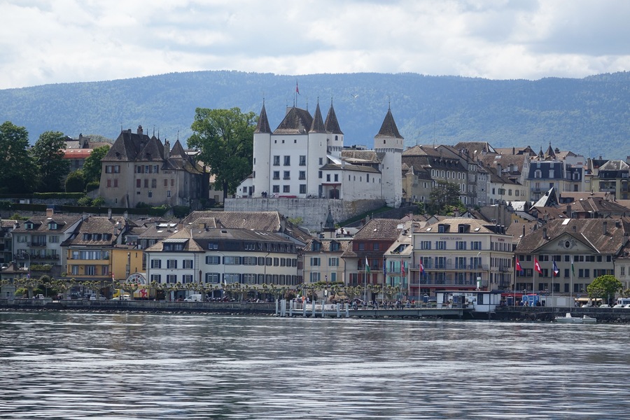Nyon Castle, on a steam boat, Lake Geneva